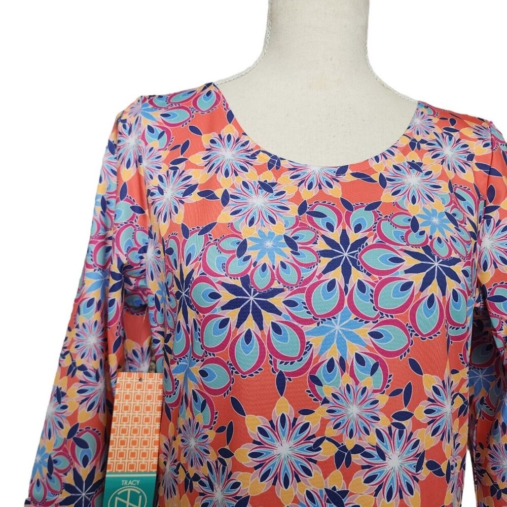 NWT Tracy Negoshian Red Printed Geometric Tunic Dress Size Small - Picture 7 of 9